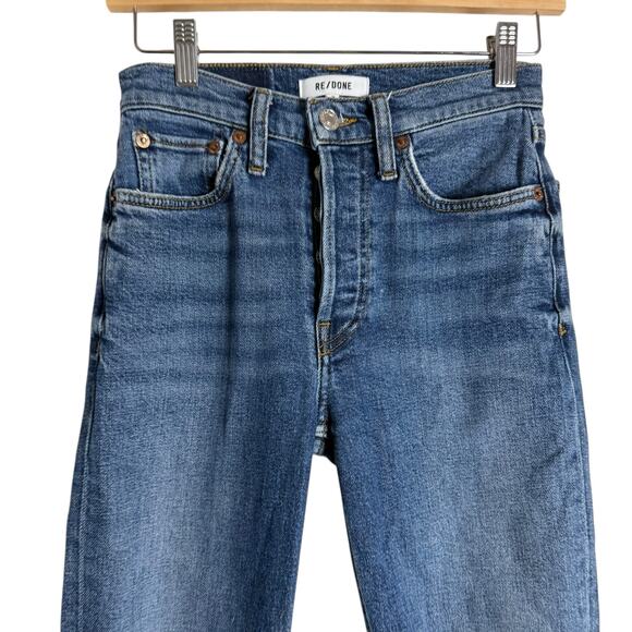 Re/Done 90s High Rise Ankle Crop Distressed Denim Blue Jeans Size 25 - Picture 6 of 14